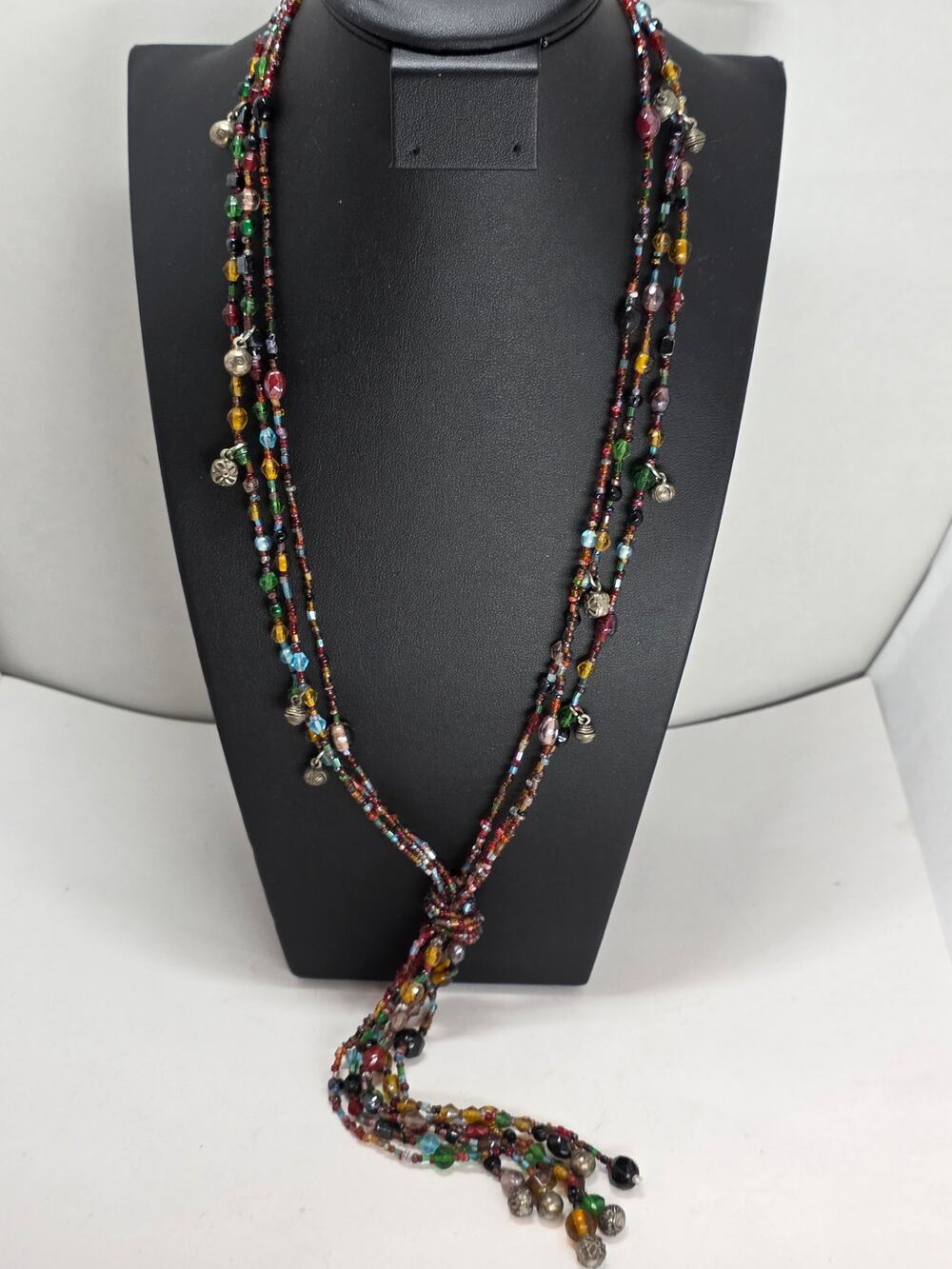 Chico's Multi Strand Glass Bead Lariat Vintage Necklace
